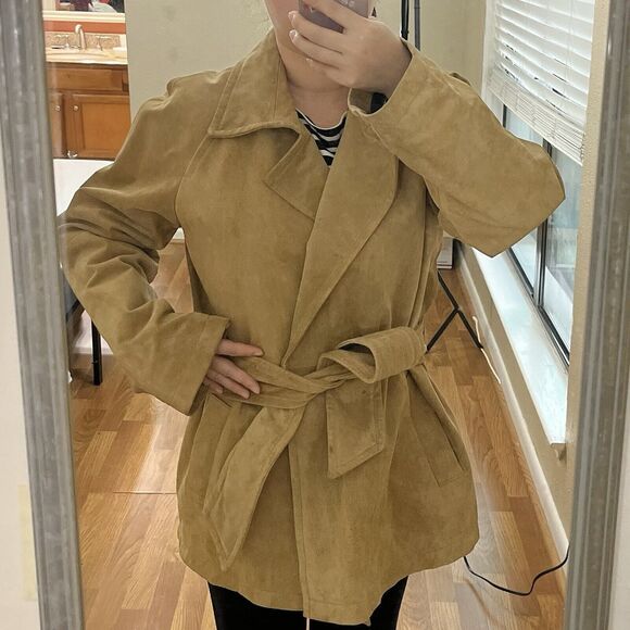 Margaret Godfrey Suede Leather Jacket Belt Sz M Brown Button Up Western Cowgirl - Picture 2 of 12